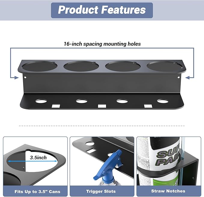 WALMANN Spray Bottle Holder Wall Mount, Metal Spray Can Storage Rack - Image 3