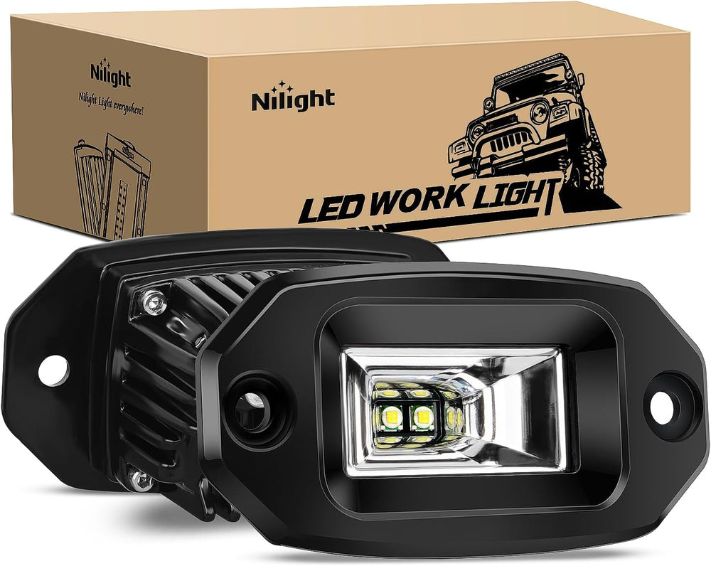 Nilight 2 PCS 20W Flush Mount LED Pods Flood Beam Work Light