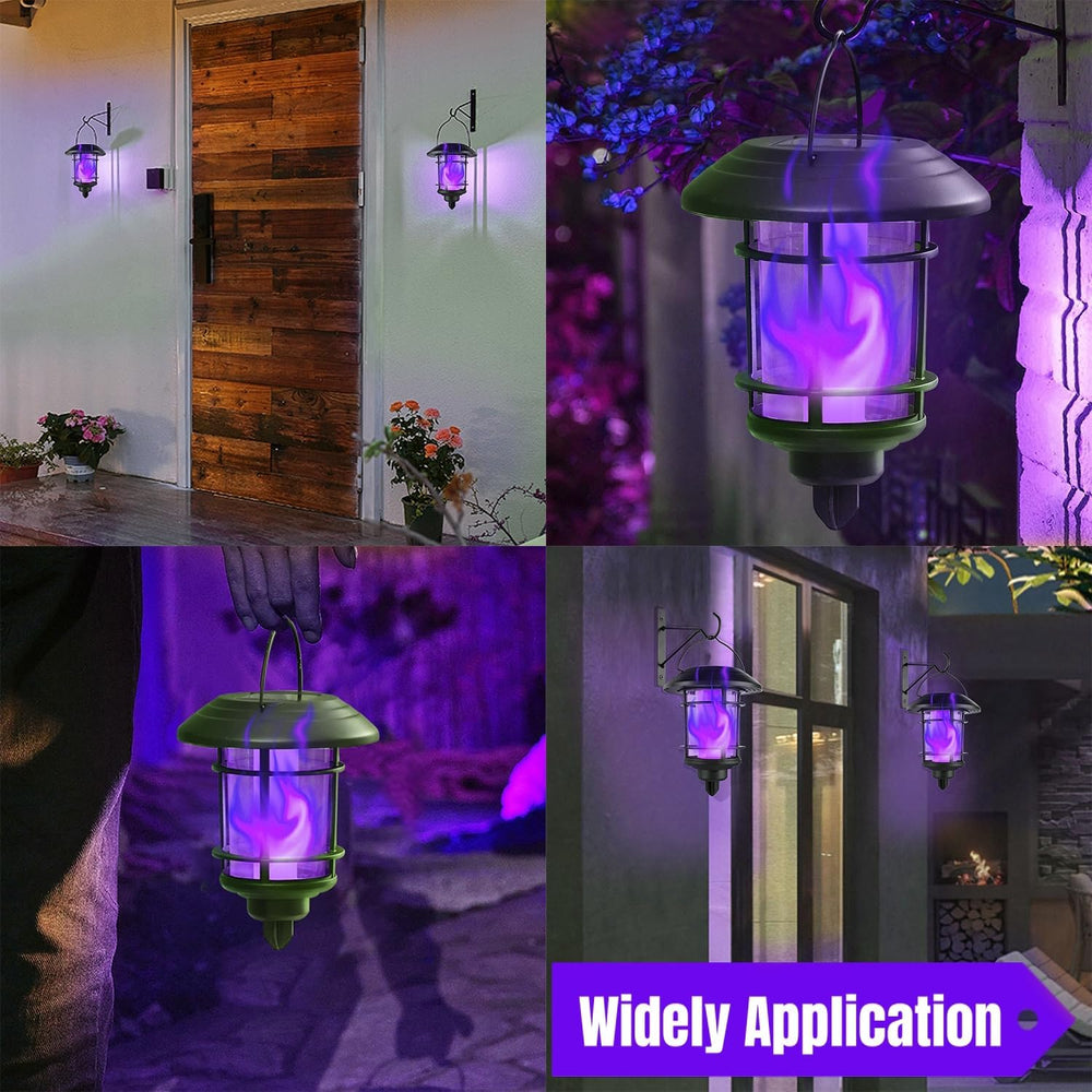 Dynaming Solar Purple Flame Wall Lanterns, Outdoor Halloween Hanging Lights, ...