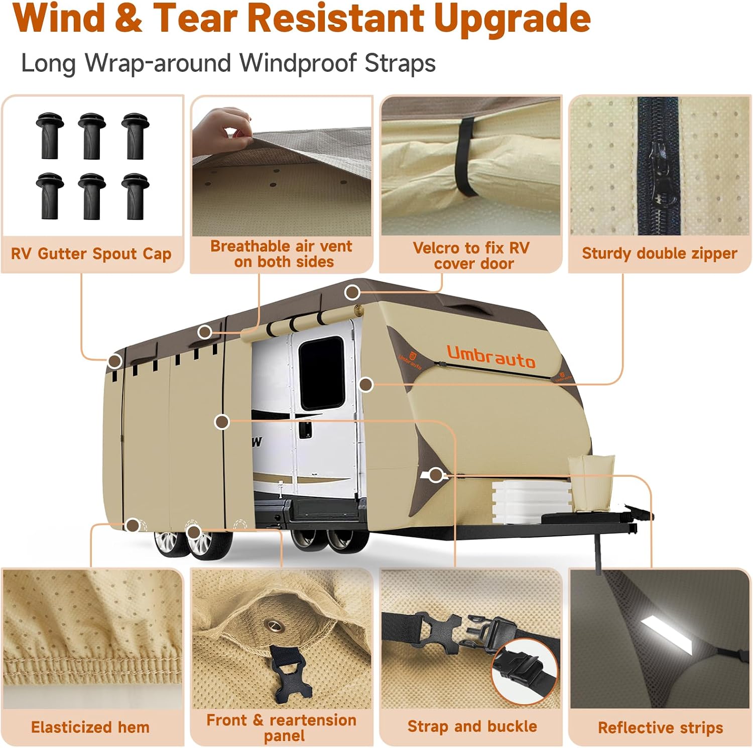 Umbrauto Travel Trailer RV Cover 24' ~ 27' – Upgraded 9-Layers Top Camper Cover, Waterproof & Windproof Heavy Duty Toy Hauler RV Cover for Winter Snow with Tongue Jack Cover, Gutter Covers