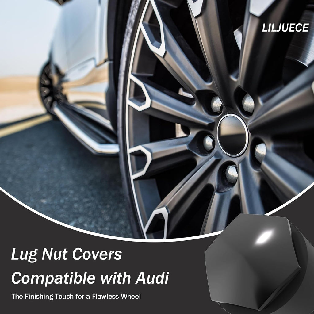 Lug Nut Covers (Wheel Bolt Caps) Complete Set - 24PCs + Removal Tool, Black - Replacement for Audi A1, A3, A4, A5, A6, A7, A8, Q2, Q3, Q5, Q7, S5, TT