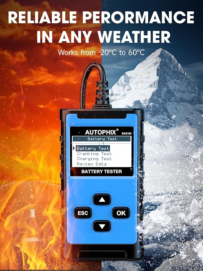 AUTOPHIX BAS100 Car Battery Tester, 12V 24V Load Tester, 100-2000 CCA Digital - Image 6