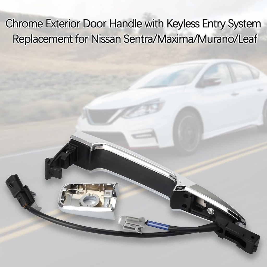 806469N00A Exterior Chrome Door Handle Front Left Driver Side, with Sensor and Smart Keyless Entry System, for 2009-2018 Nissan Sentra/Maxima/Murano/Leaf Replace# 80646-9N00A 806451AA0A