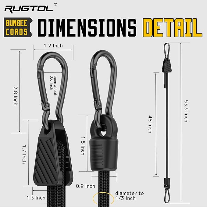 Bungee Cords with Hooks, Upgrade 48 inch Adjustable Bungee Cords with Carabiner - Image 2