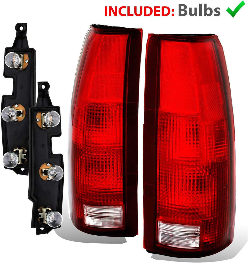 AmeriLite for 1988-2000 Chevy GMC C/K Silverado Sierra Truck Tahoe Suburban OE Red Replacement Halogen Tail Lights Pair + Bulb Connector Plate - Passenger and Driver Side