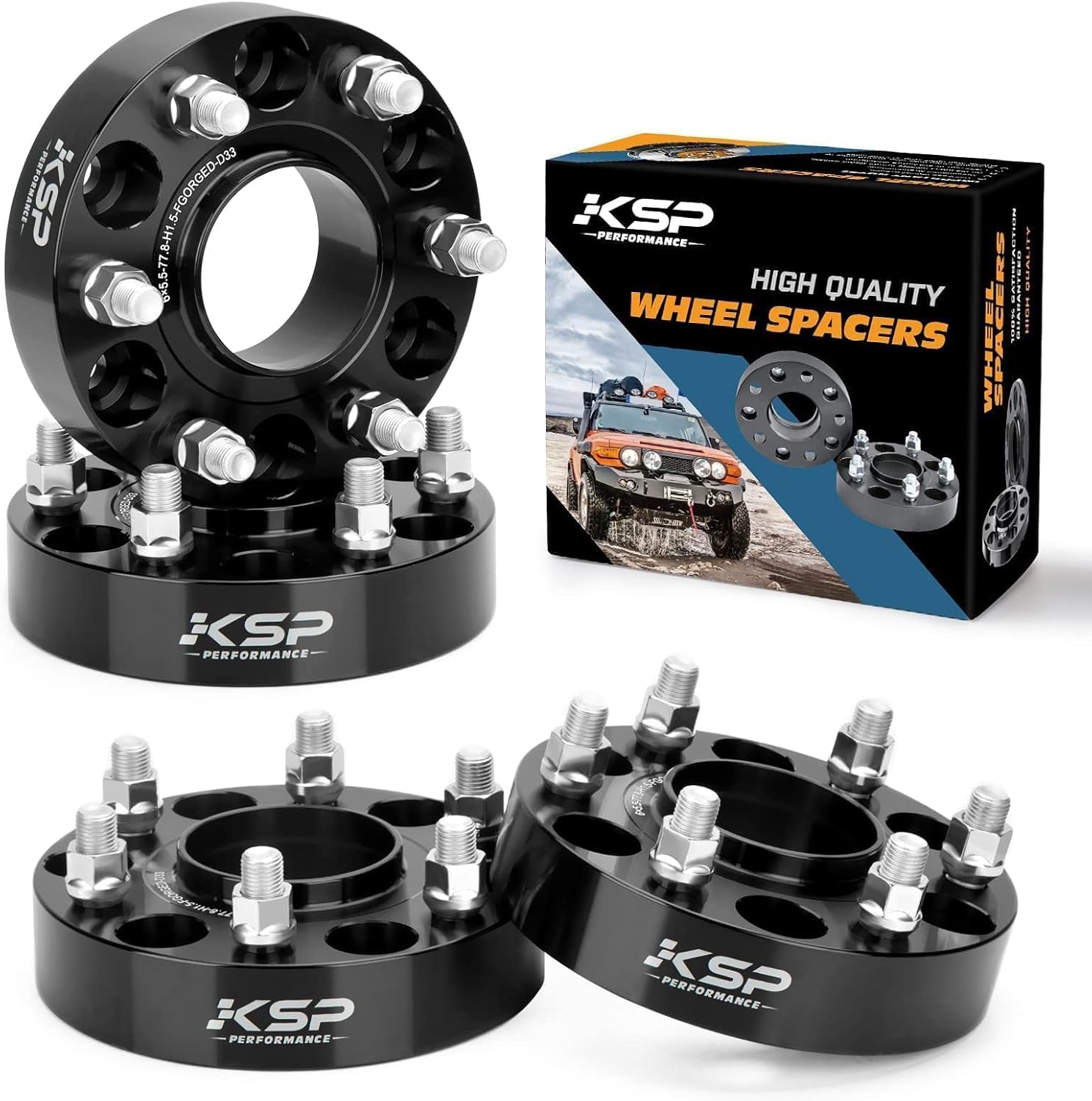 KSP 1.5in Wheel Spacers for Ram 1500 2019-2026, 38mm 6x5.5 Hubcentric Tire Spacer with 77.8mm Hub Bore M14x1.5 Lug Studs Fit Jeep Grand Wagoneer 2021-2026, 4pcs 6x139.7 Forged Spacer for 6 Lug Truck