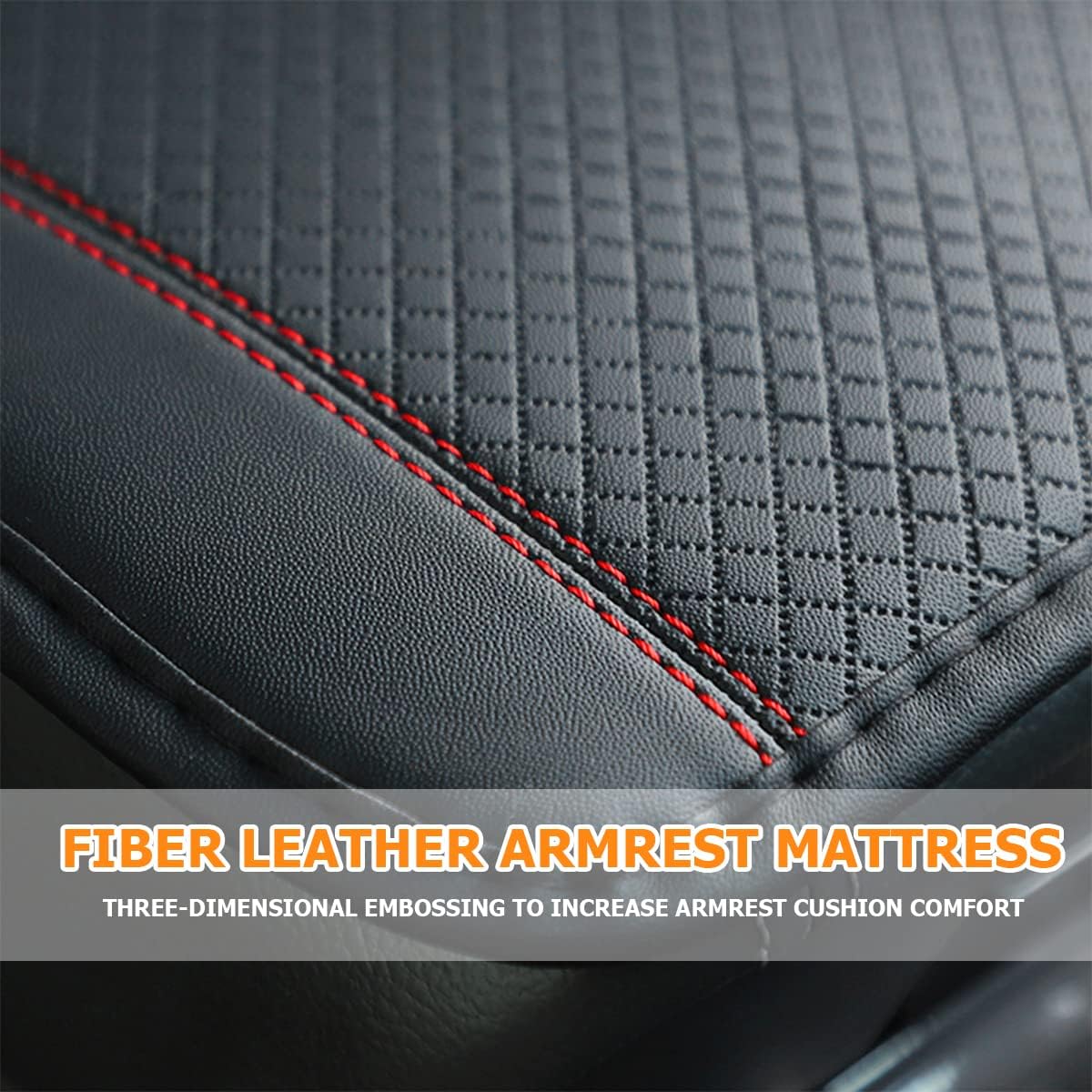 8sanlione Car Armrest Storage Box Mat, Fiber Leather Car Center Console Cover, Car Armrest Seat Box Cover Accessories Interior Protection for Most Vehicle, SUV, Truck, Car (Black/Red)