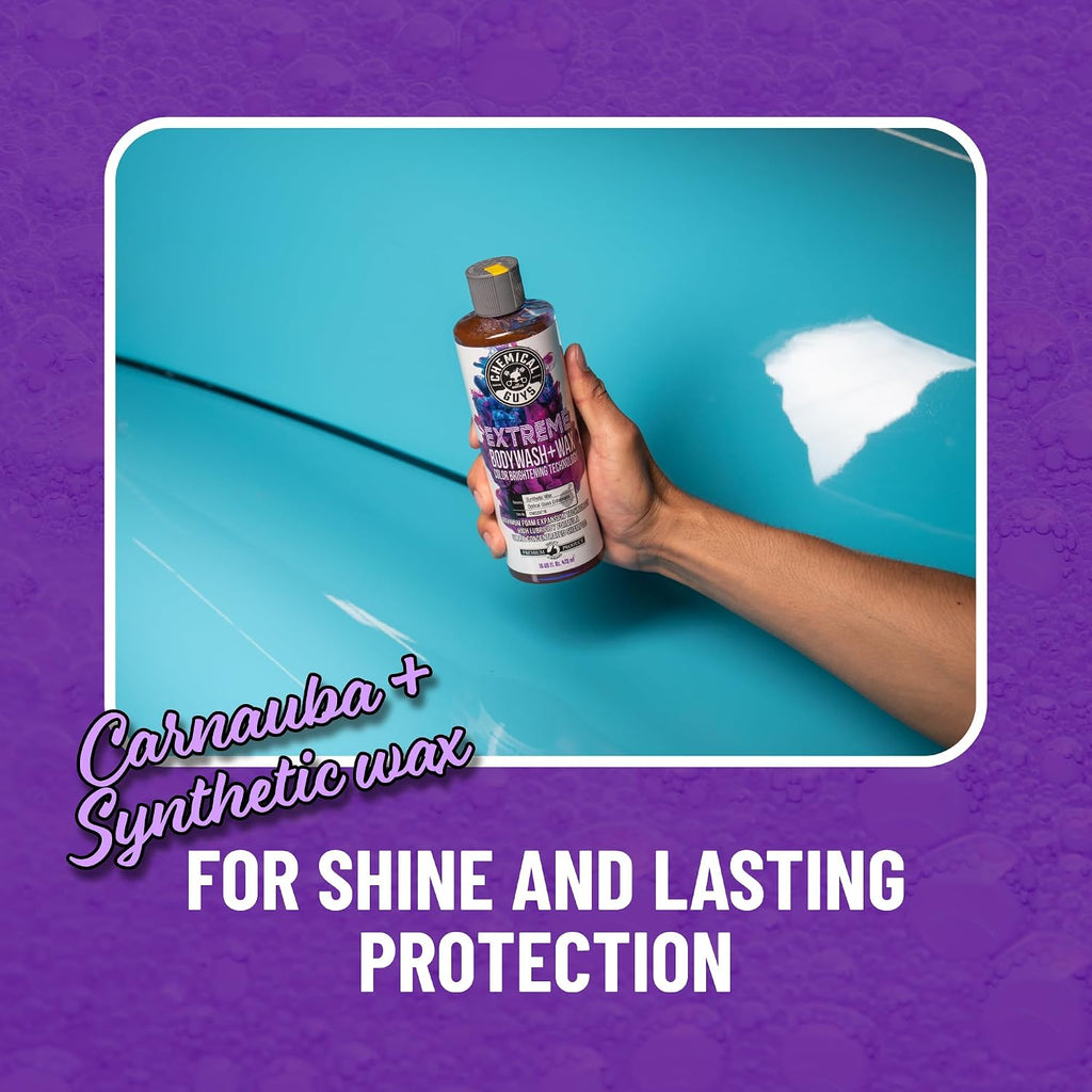 Chemical Guys Extreme Bodywash & Wax Foaming Car Wash Soap - Soap for Foam Cannons, Foam Guns, or Bucket Washes for Cars, Trucks, Motorcycles, RVs, and More, Grape Scent - 16 oz