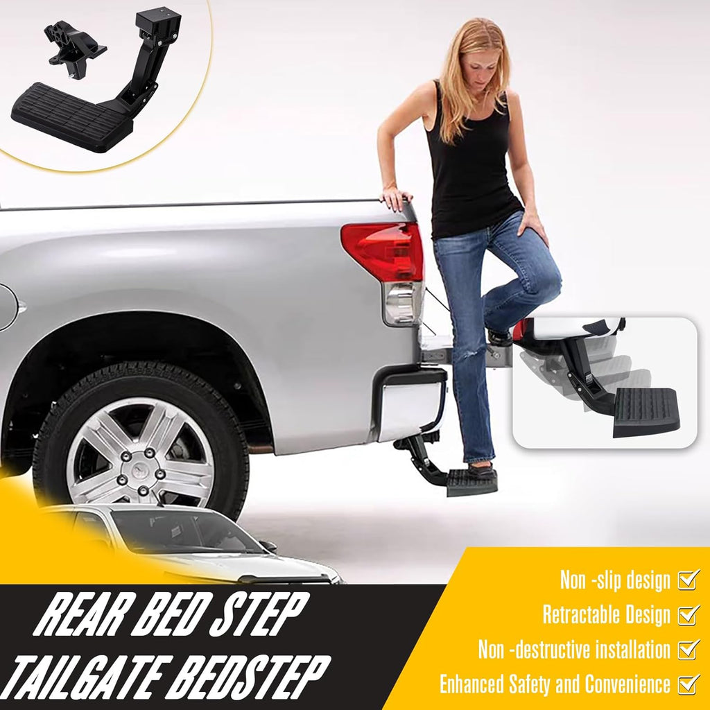 Rear Bed Step Tailgate Bedstep Fit for Toyota Tundra 2022 2023 2024 Retractable Bed Step, Folding Truck Step Replace #PTS30-34000 Rear Bumper Tailgate Step
