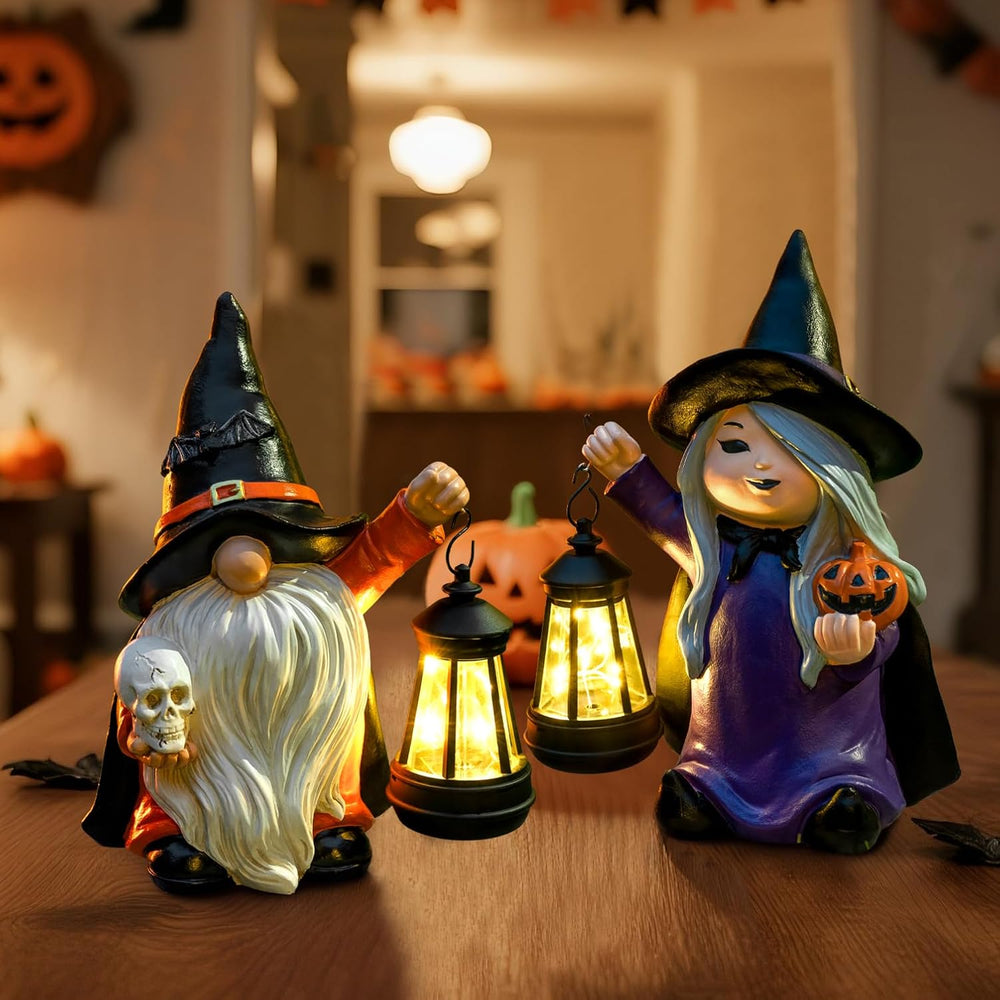 Halloween Gnome Decoration Garden Statues with Skull Solar Gnomes with LED La...
