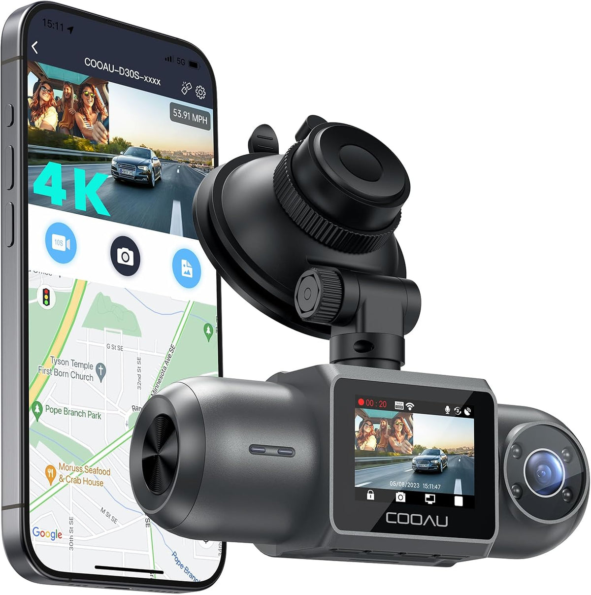 cooau d30s 4k dash cam with gps wi-fi, main product view