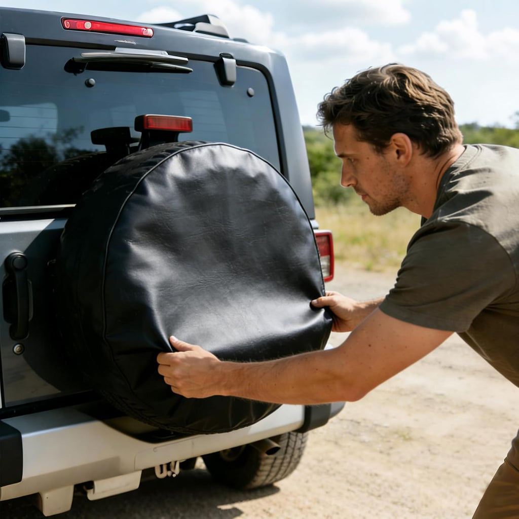 Spare Tire Cover,Waterproof Dust-Proof PVC Leather Tire Covers for Car,Truck,RV,SUV,Camper Trailer Universal,Tough Tire Wheel Soft Cover, Black(for Overall Wheel Diameter 27-29 inch)