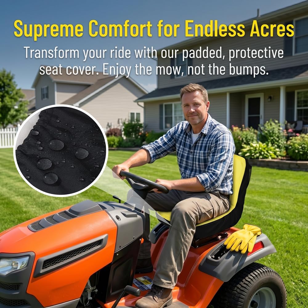 1pcRiding Lawn Mower Seat Cover - Heavy-Duty Oxford 300D Fabric, Non-Slip Surface, Compatible with Mower Tractors, Seats up to 18" High - All-Weather Protection, Easy Installation