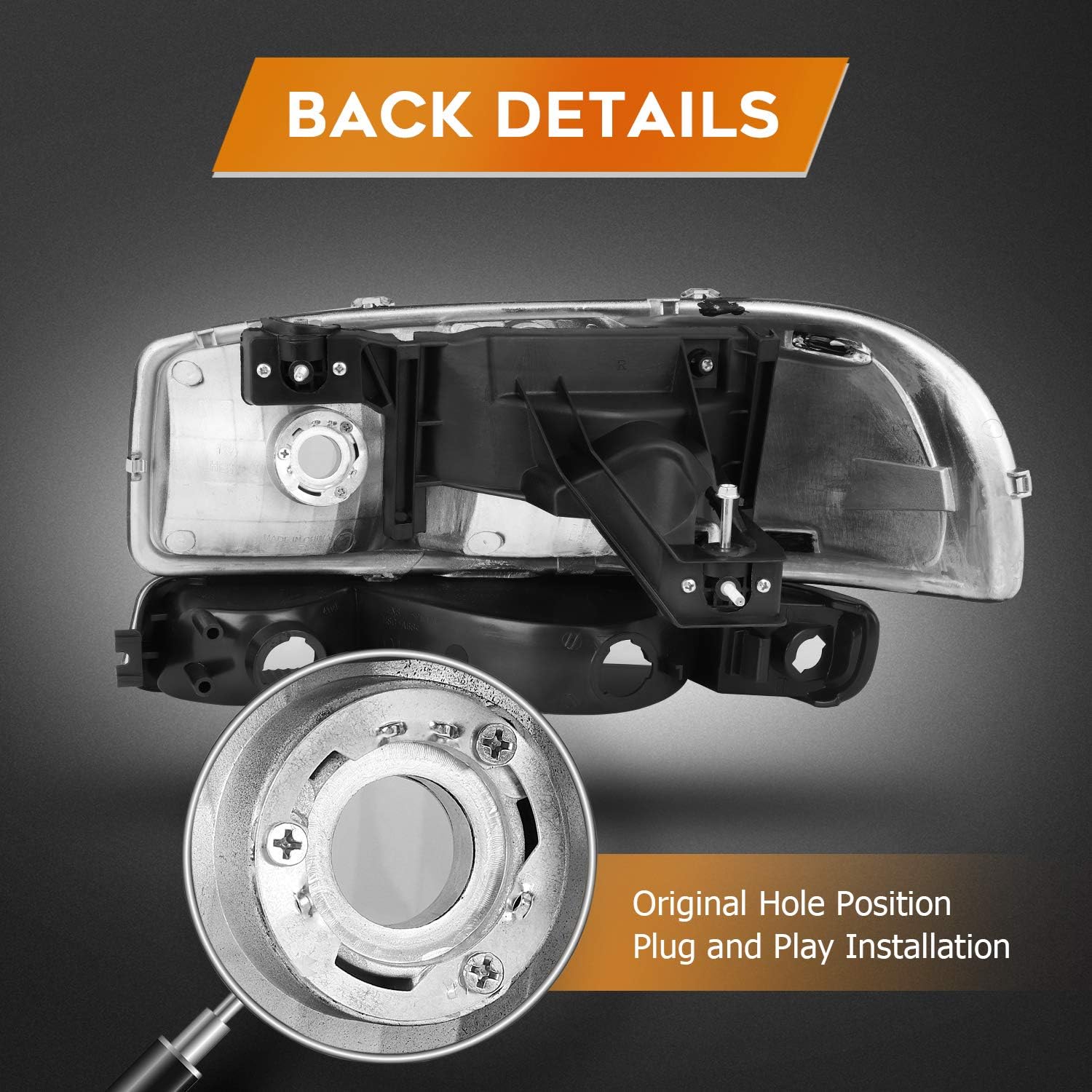 Headlight Assembly Compatible with 1999-2006 for GMC Sierra 1500 2007 for GMC Sierra 1500 Classic Black Housing Clear Reflector Clear Lens Driver and Passenger Side Headlamp