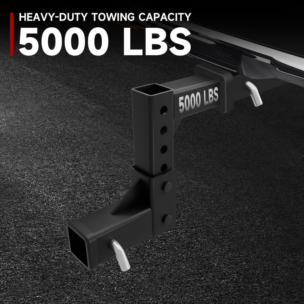 Adjustable Trailer Hitch for 2" Receiver, 9.6" Drop/Rise, 5000 lbs Towing Capacity, Heavy Duty Steel Tow Hitch with 4 Pins for Truck