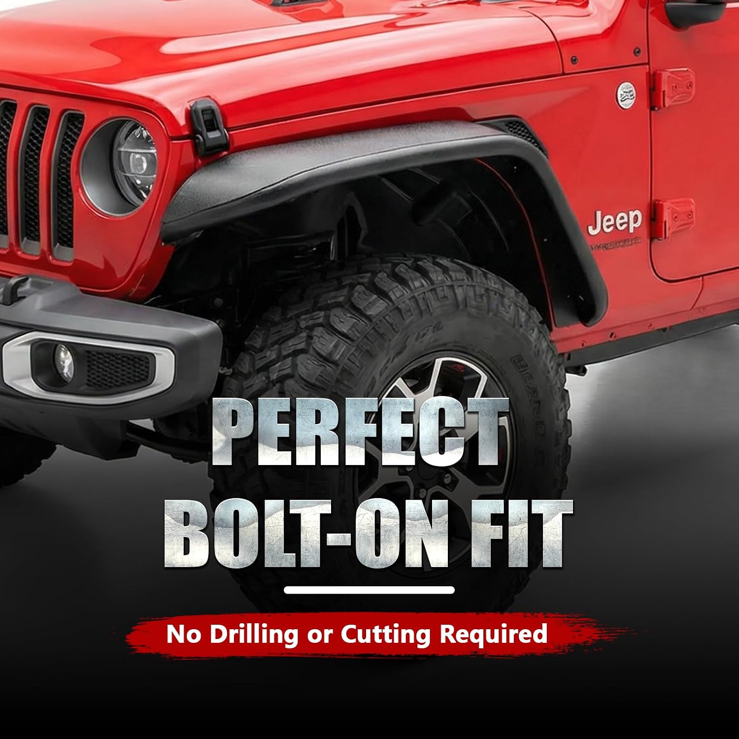MODnGO Heavy Duty Steel Fender Flares for 2/4 Doors Jeep Wrangler 2007-2018 JK & JKU - On Bolt Quick Installation, Anti-Rust, Rock Guard in Off-Road Outdoor Adventures, 4 PCS Front & Rear Fenders