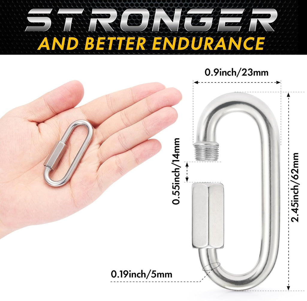 sprookber Stainless Steel Chain Quick Links - 304 Stainless Stee Chain Connector, Screw Carabiner, Chain Hooks, Set of 6