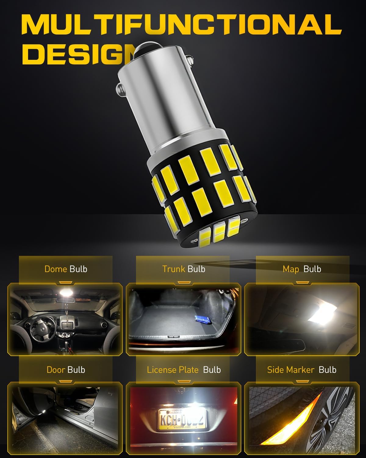 BA9S LED Bulbs – Car Light Bulb for Interior Map Reading Dome Glove Lights – 30-SMD, 400% Brighter, 6500K White – Fits BA9 BA9S 53 57 1889 1891 1895 64111 – Direct Replacement – 2 Pack