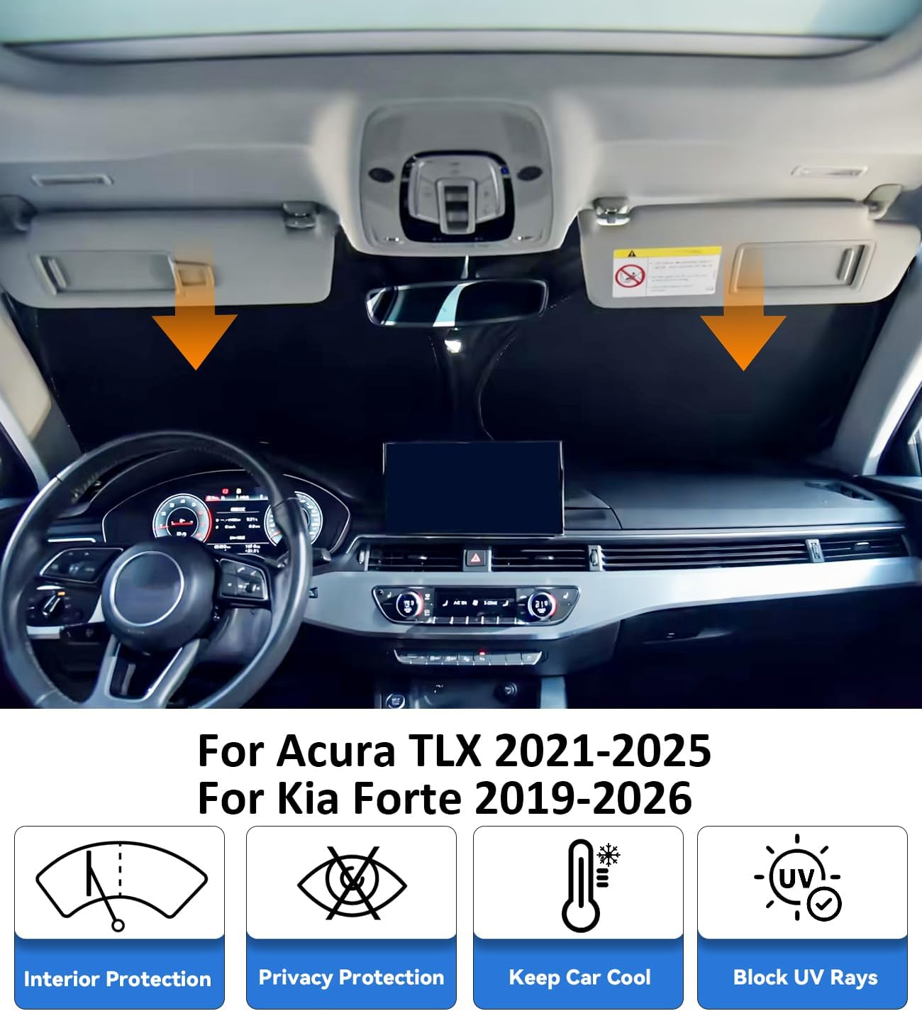 Windshield Sun Shade for Acura TLX 2021-2025/Kia Forte 2019-2026 | Front Window Sun Visor Protector & Heat Shield, 240T Sunshade Protection Blocks UV Rays, Car Accessories