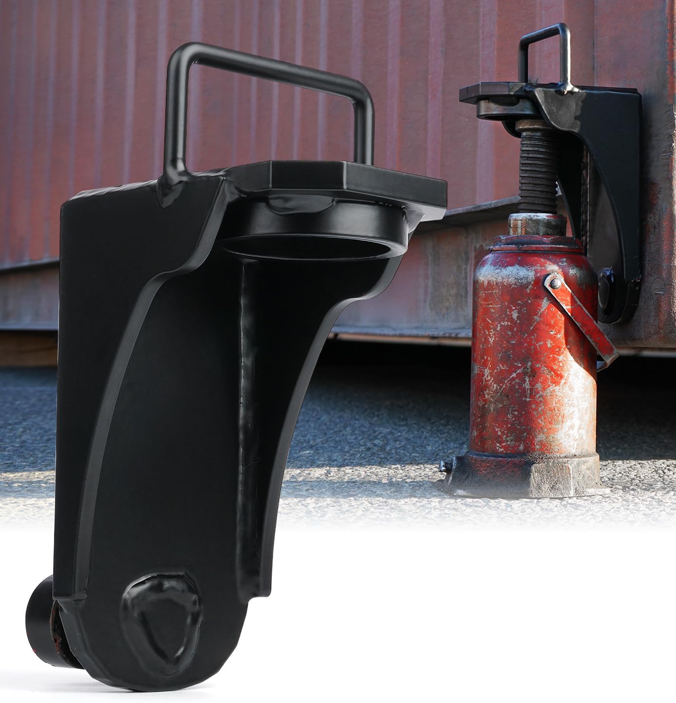 Heavy-Duty Shipping Container Jack Lug with U-Shaped Handle, Storage Container Leveler Booster, Black