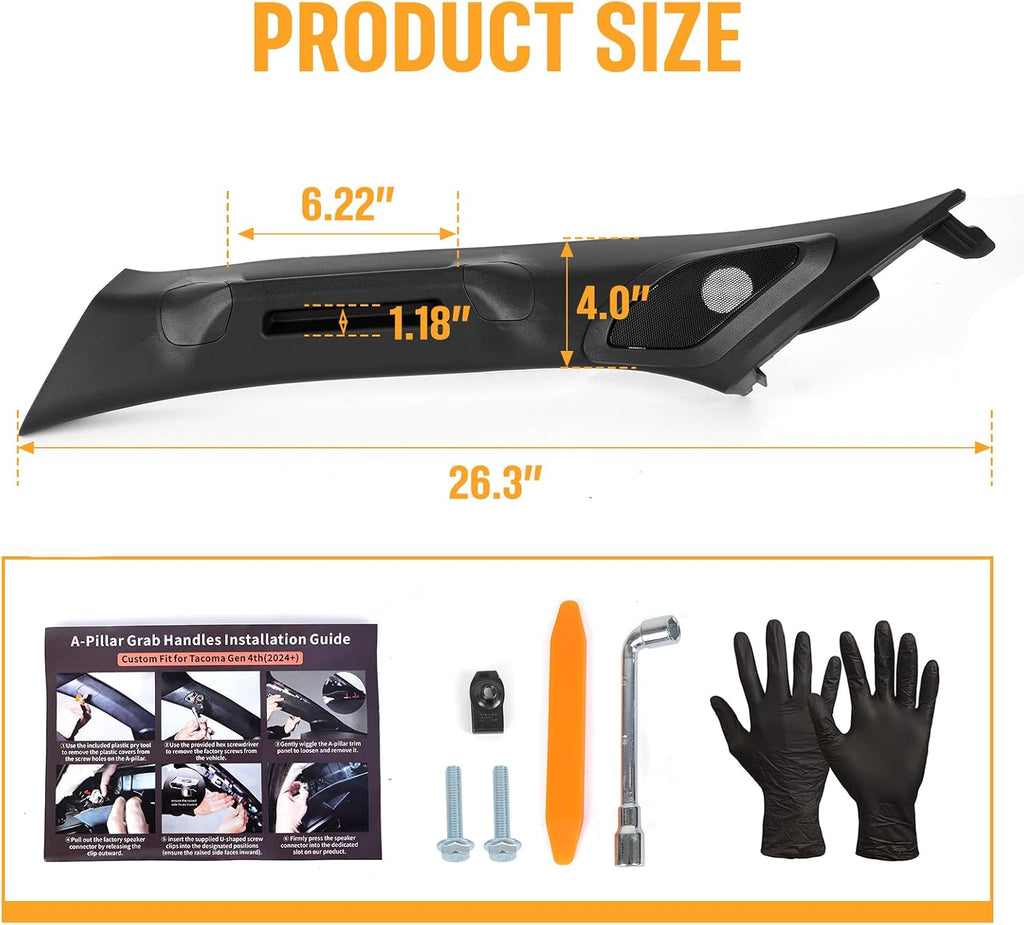 Driver Side A-Pillar Grab Handle Compatible with 2024 2025 2026 Toyota Tacoma Gen 4th, OEM-Style Texture, Matches Passenger Side, Easy Installation