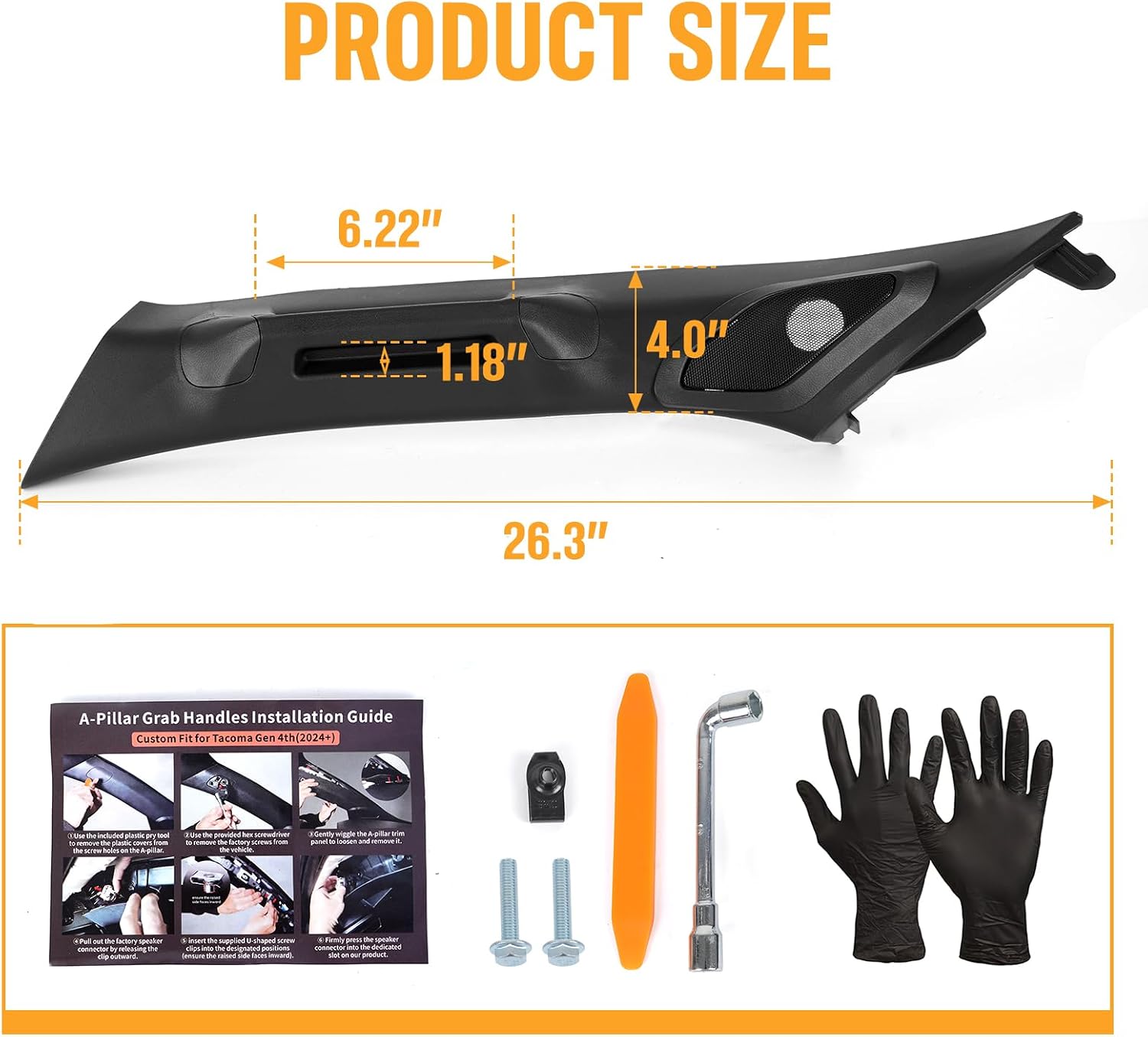 Driver Side A-Pillar Grab Handle Compatible with 2024 2025 2026 Toyota Tacoma Gen 4th, OEM-Style Texture, Matches Passenger Side, Easy Installation