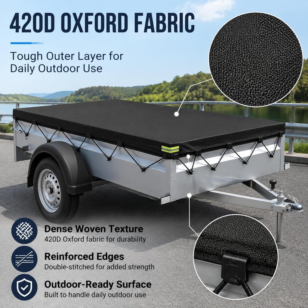 Utility Trailer Cover for Load Trail UT8318 7x18ft 2019-Present, Heavy Duty Water Resistant Trailer Tarp Cover, Outdoor Storage Protection for Flatbed Utility Trailers,A Black
