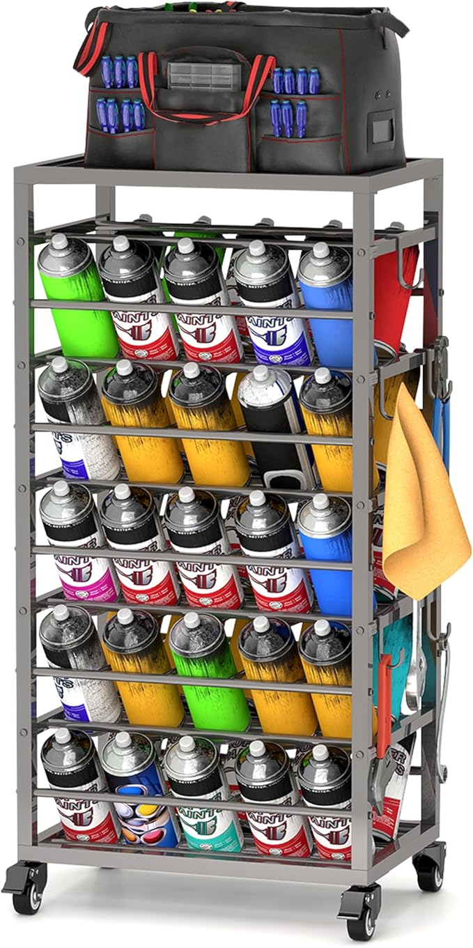 yeshine 50 Can Spray Paint Storage Rack, Metal Aerosol Storage Cart, Rolling by yeshine