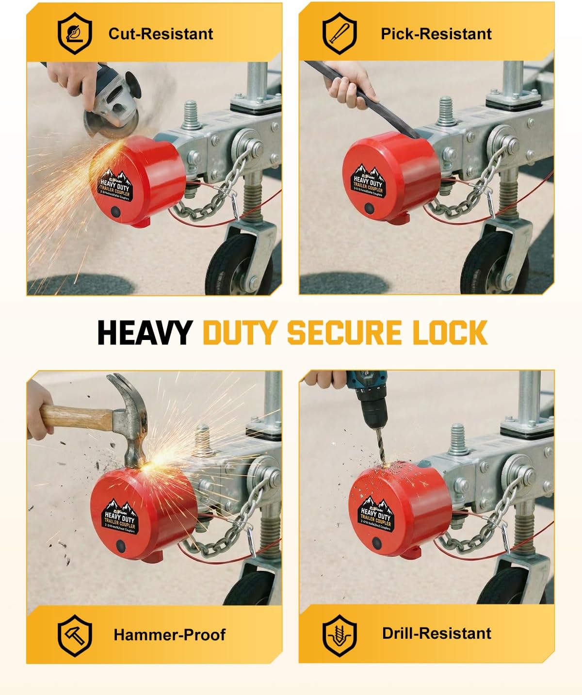 2026 𝑼𝒑𝒅𝒂𝒕𝒆𝒅 Trailer Hitch Locks, Heavy Duty Trailer Coupler Lock Fits 2-5/16"&2" Couplers, Anti-Theft Structural Steel Tongue Lock for RV, Trailer, Boat, Cargo, Camper, Utility–RED