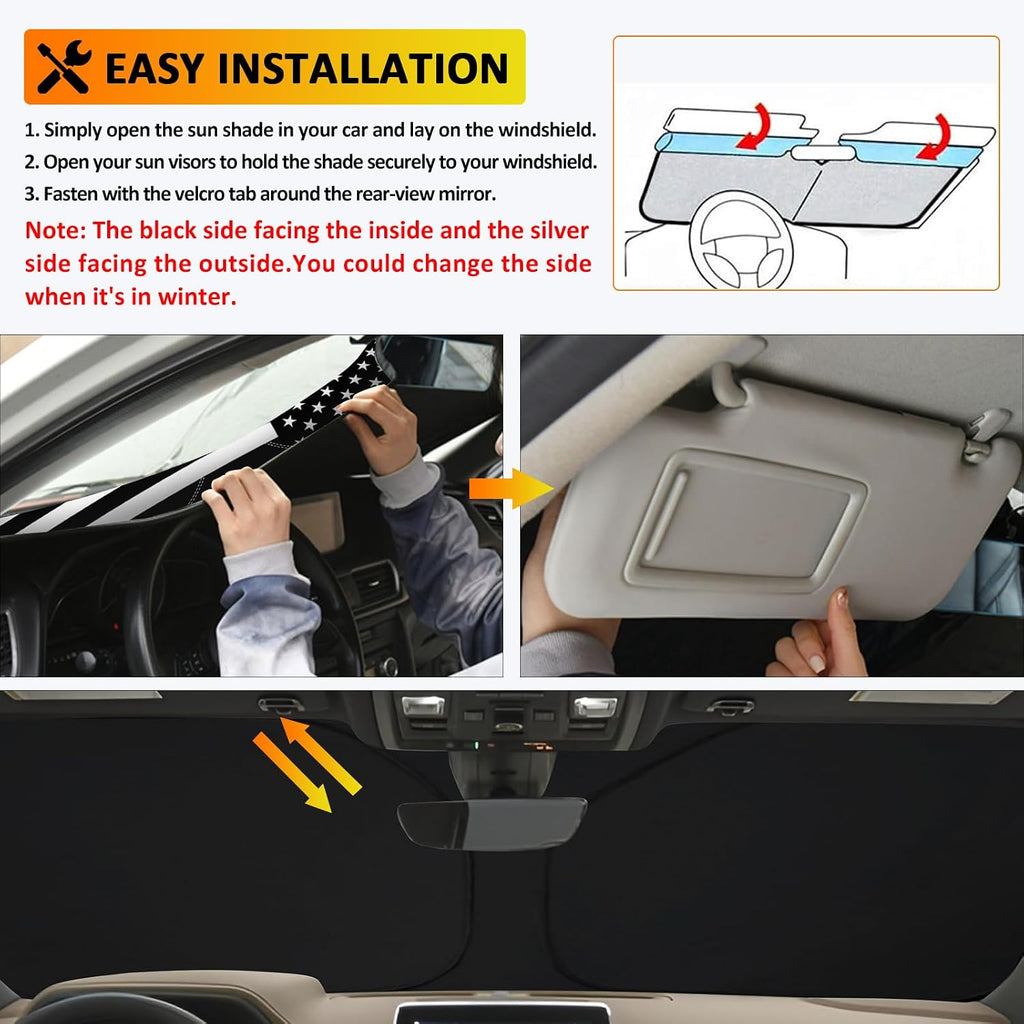 D-Lumina Winshield Sun Shade with USA Flag for Chevy Tahoe 2021 2022 2023 2024 2025, Foldable Front Sun Shield Protector Blocks UV Rays, Window Sunshade Sun Visor Interior Accessories