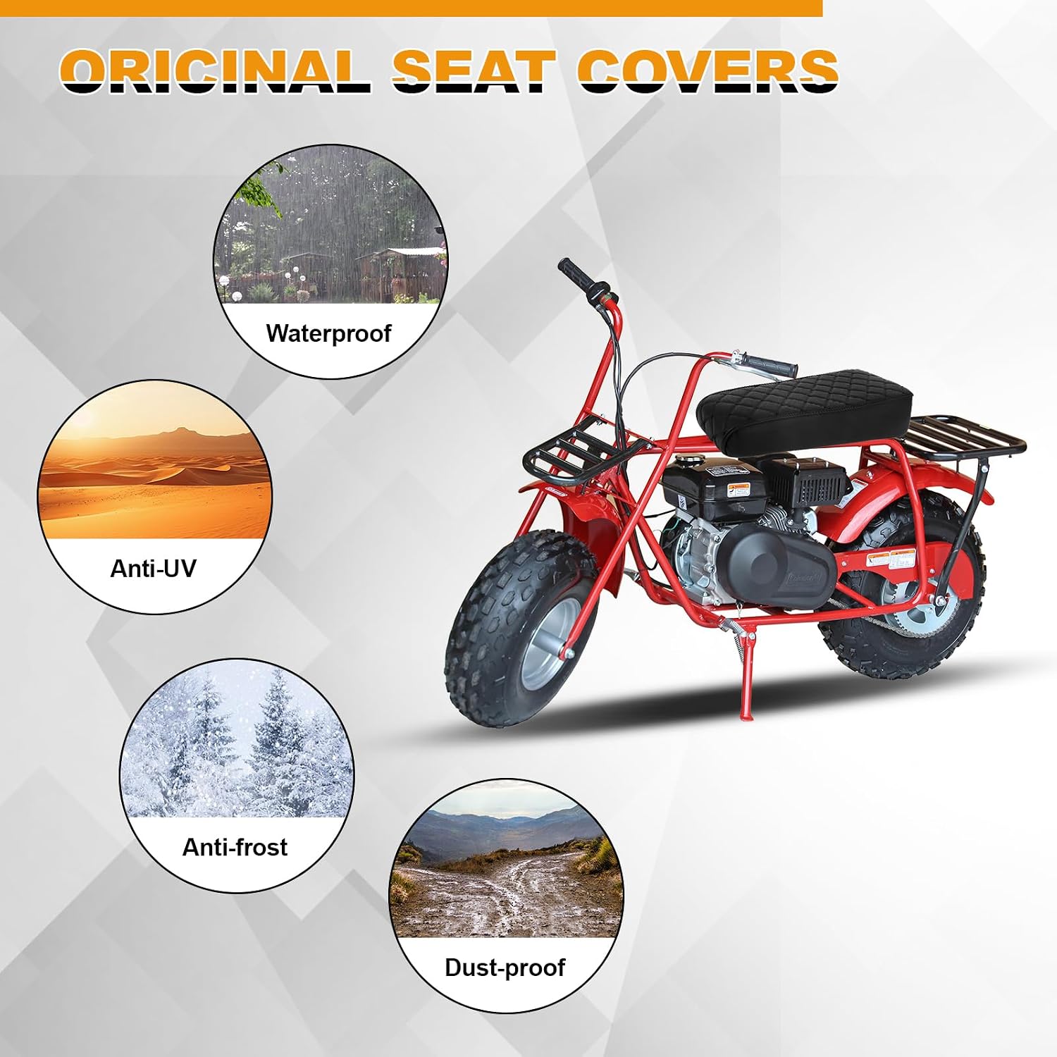 Diamond Stitch Seat Cover Replace for 19″ Coleman CT200u 196cc CT200 200cc Mini Bike, Heavy Duty Microfiber Leather, Black