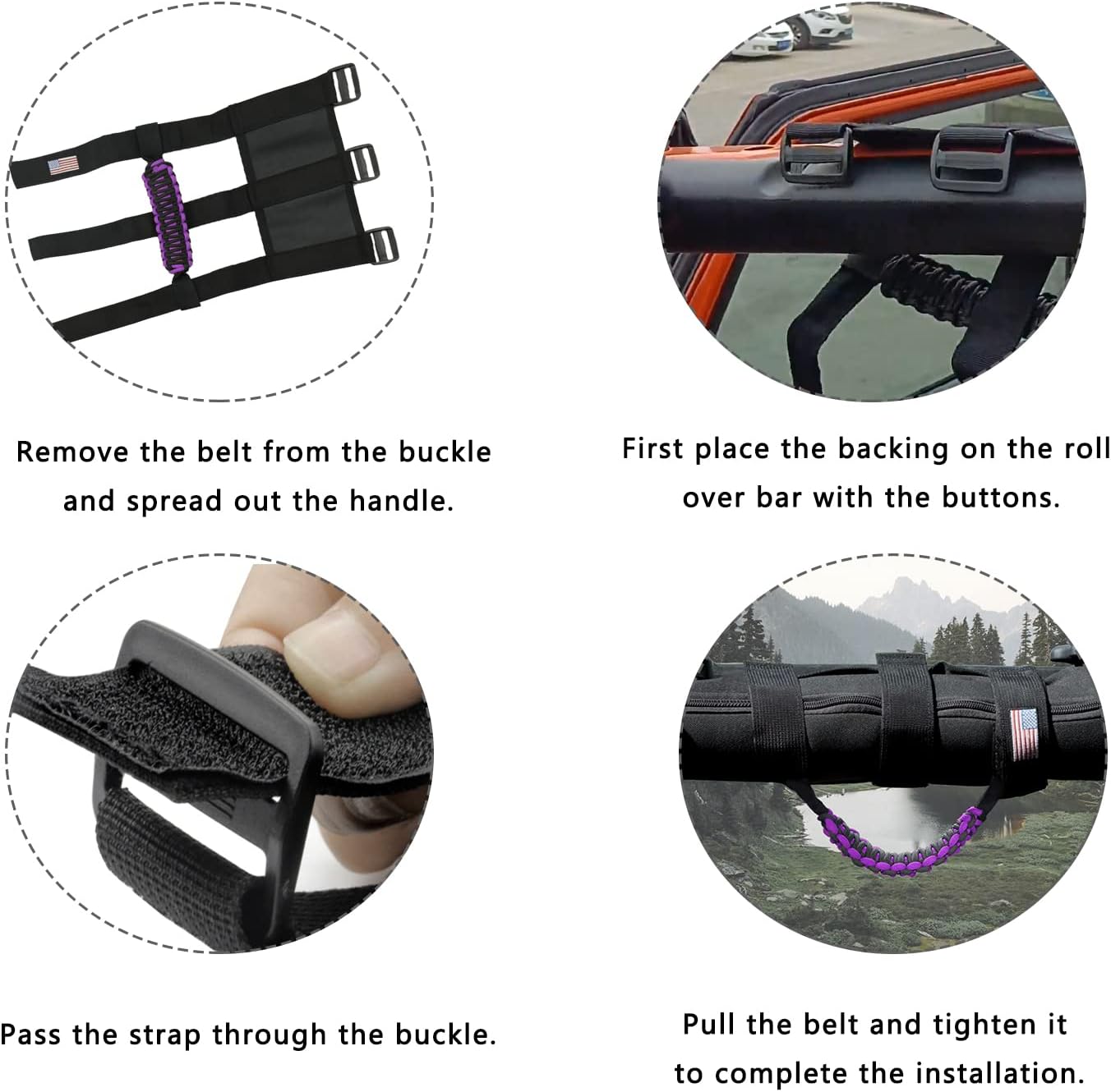 4 X Roll Bar Grab Handles Grip Handle Compatible with Jeep Wrangler JLU JK JKU TJ YJ LJ JT JL & Gladiator JT 1955-2022 UTV & ATV(Purple)