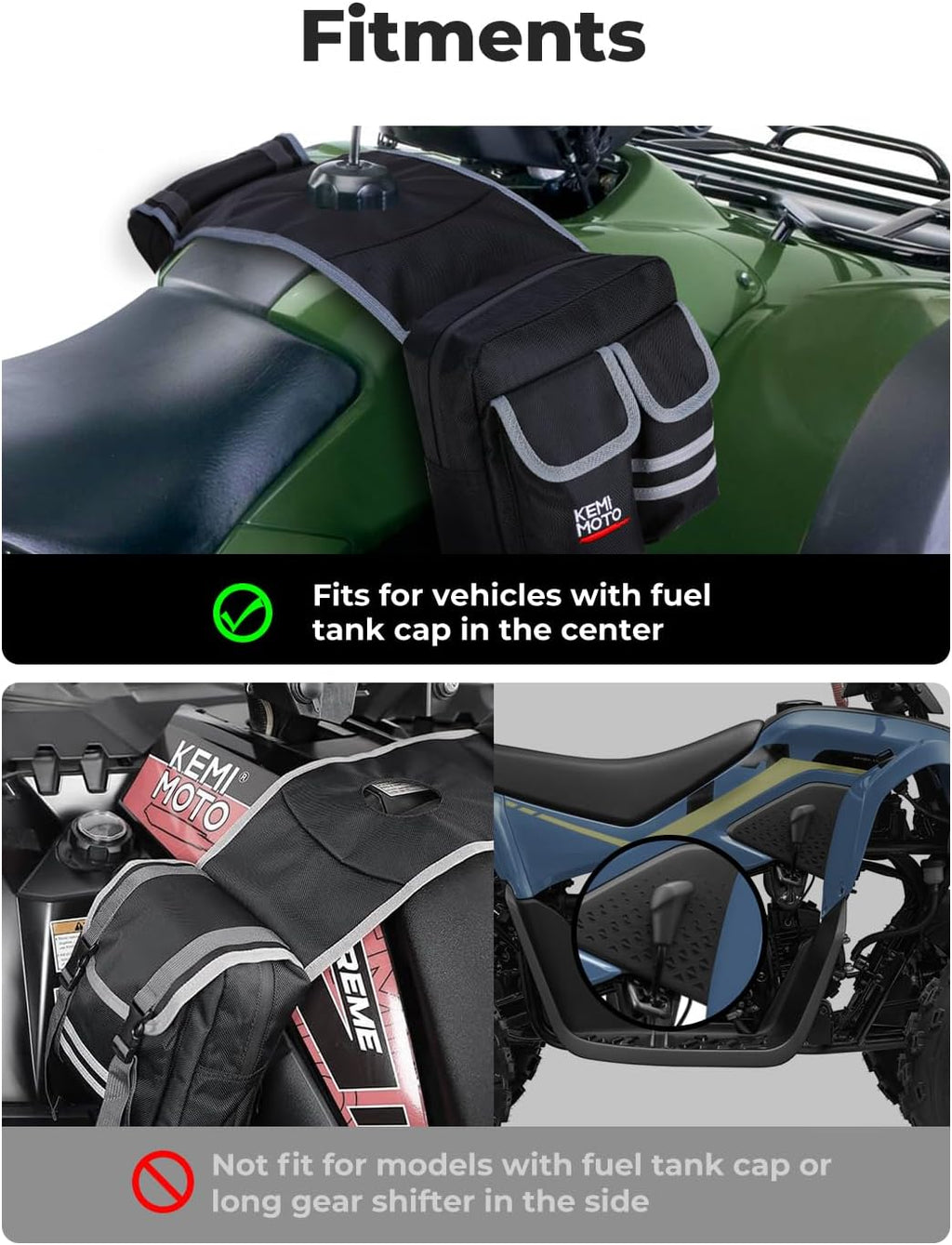 KEMIMOTO ATV Tank Bag Water-resistant Warm Cooler All Terrain Vehicles Accessories Motorcycle Saddle Bag Compatible with Sportsman Scrambler FourTrax Grizzly Snowmobile Bicycle, Black