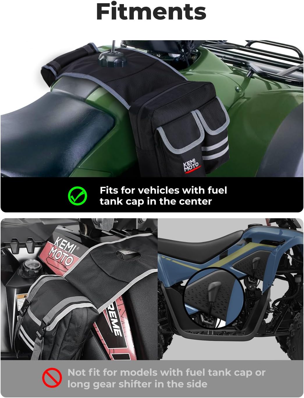 KEMIMOTO ATV Tank Bag Water-resistant Warm Cooler All Terrain Vehicles Accessories Motorcycle Saddle Bag Compatible with Sportsman Scrambler FourTrax Grizzly Snowmobile Bicycle, Black