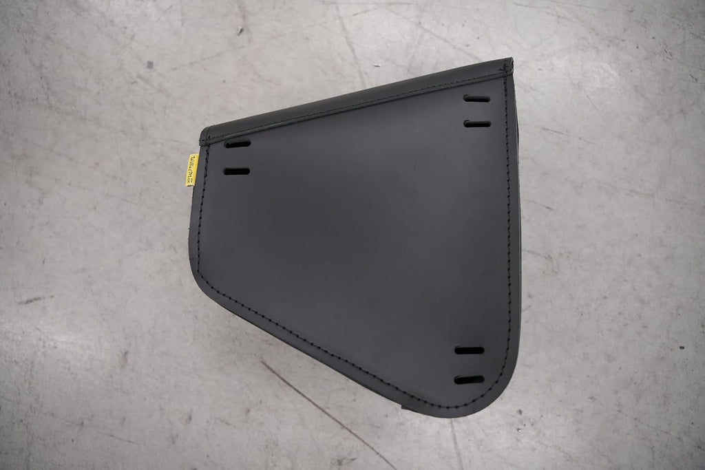 Black Leather Motorcycle Swingarm Bag For Sportsters/Dual Shock Models - Matte Black Buckle - Made In USA By Willie And Max [PN:59906-00]