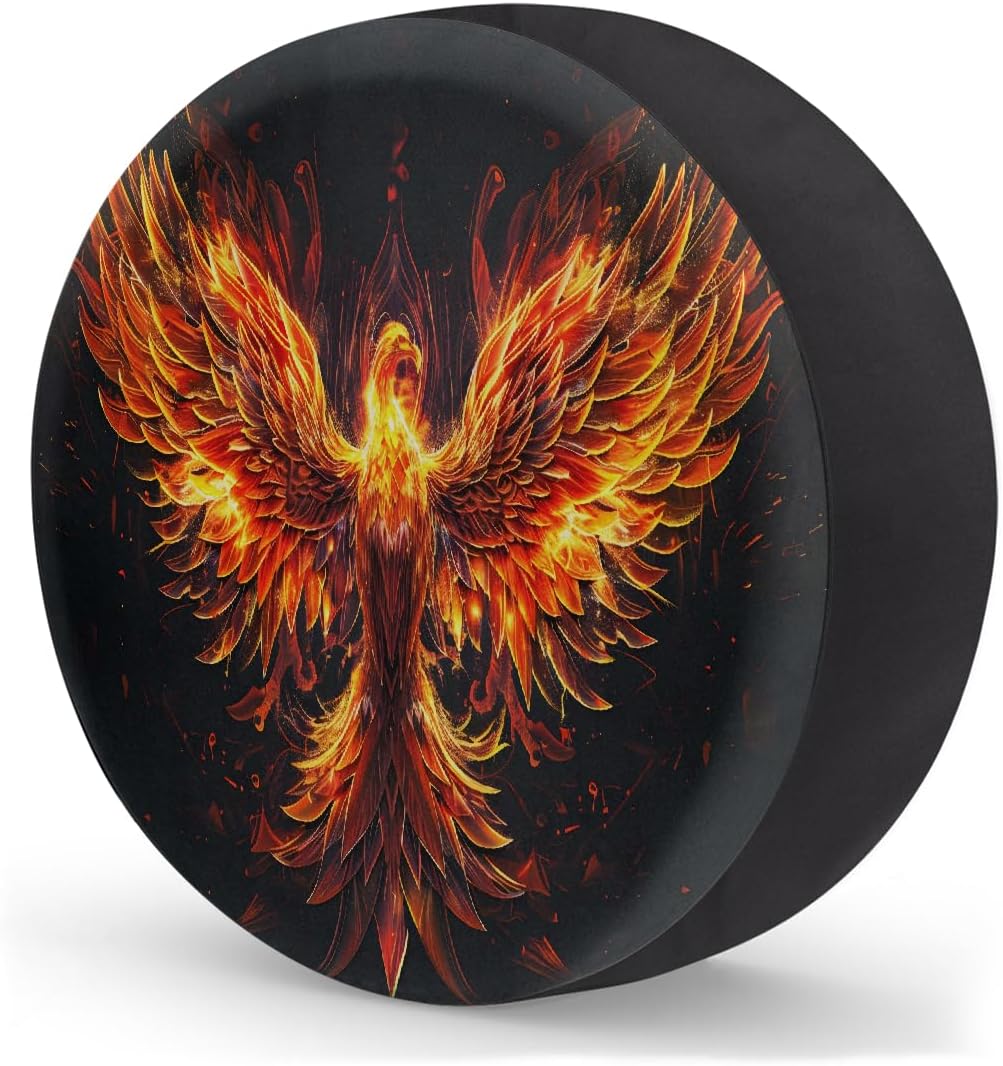 Phoenix Animal Fire RV Camping Spare Tire Covers Weatherproof Dustproof Tire Covers, for Travel Trailer Camper Jeep RV SUV Truck,Wheel Protectors Cover Fit 14 Inch