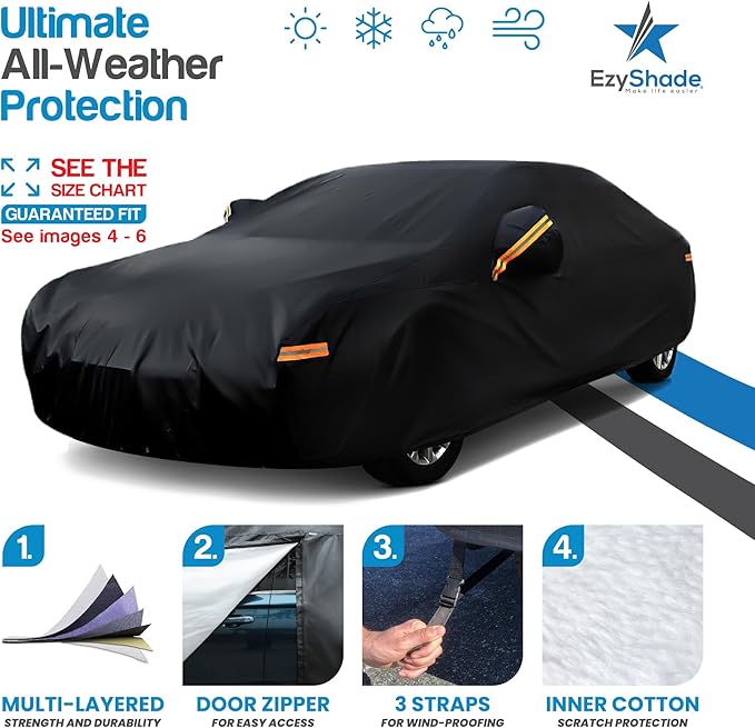 EzyShade 10-Layer Car Cover Waterproof All Weather. See Vehicle Size-Chart - Image 2