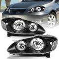 TUSDAR Headlight Assembly Replacement for Toyota Corolla 2003 2004 2005 2006 2007 2008 Headlamps Replacement Passenger and Driver Side, Black Housing with Clear Reflector