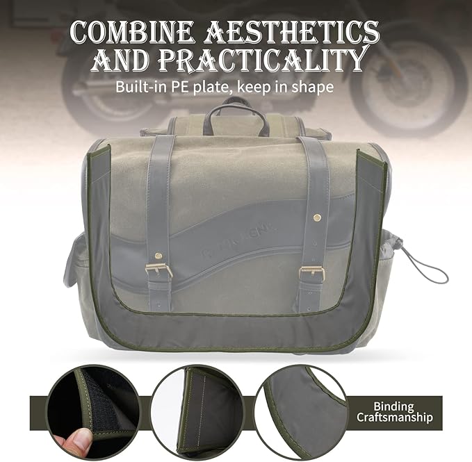 NICECNC Motorcycle Saddlebags Vintage Oil Waxed Canvas Leather, 30L Throw Over - Image 6
