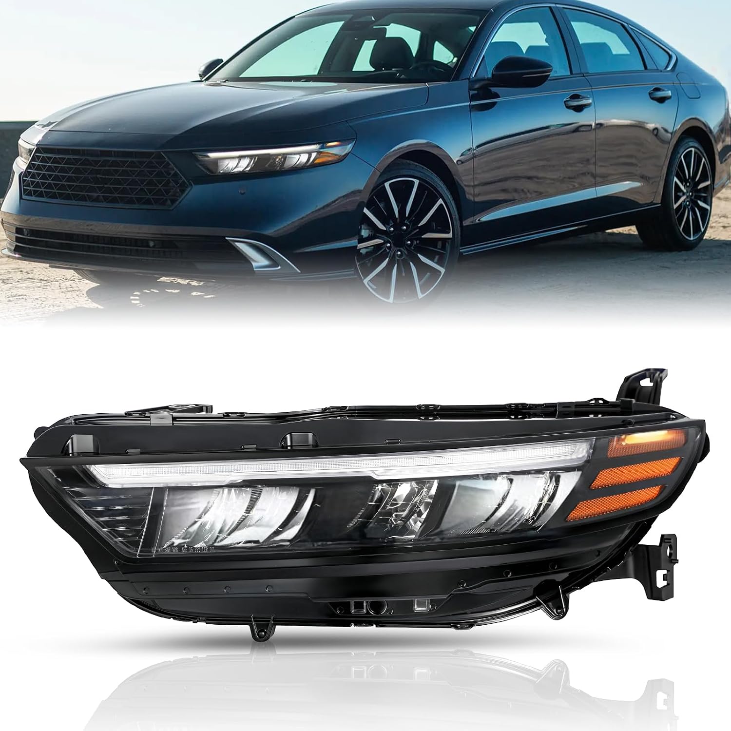 TUSDAR Headlight Assembly [Full LED Reflect] for 2023 2024 2025 Honda Accord OEM Headlamp Replacement w/DRL Tube Signal (Left Driver Side)