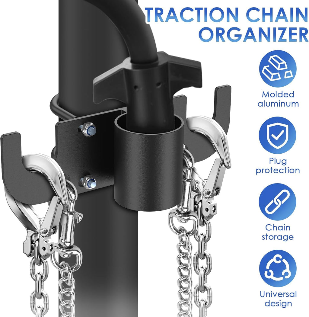 Aluminum Trailer Safety Chain Holder & 7-Way Plug Holder, Heavy Duty Anti-Rust Enclosed Tongue Jack Organizer Fits 2" & 2-1/4" Tubes, RV Towing Utility Camper Accessories for Chains & Wire Harness (B)