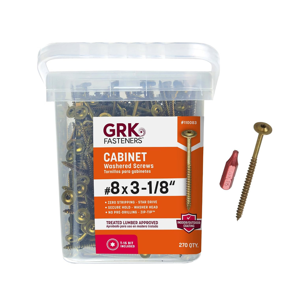 grk fasteners #8 x 3-1/8" low-profile cabinet washered, main product view