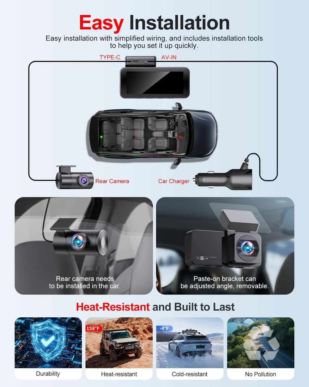 Dash Cam Front and Rear: 4K+2.5K Dash Camera for Cars Free 64GB Card