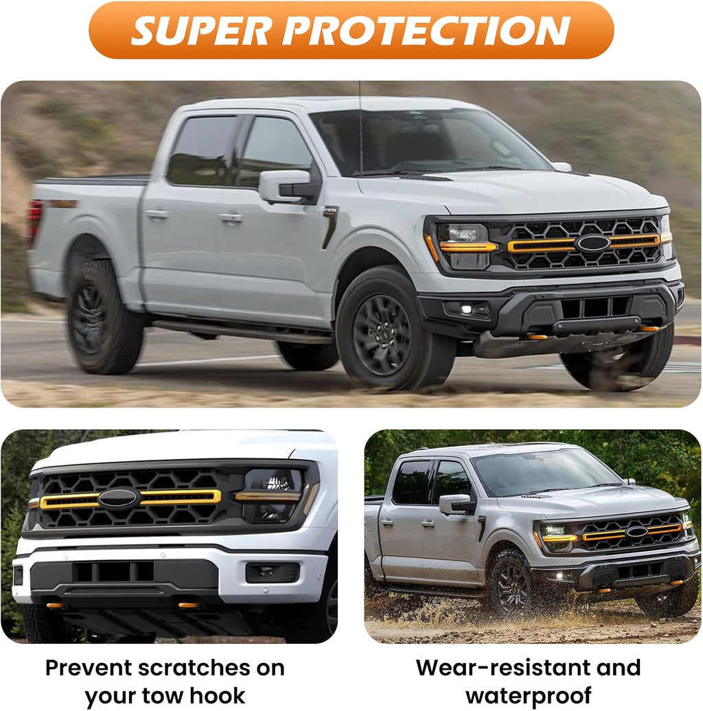 Tow Hooks Covers for Ford F150 2004-2026 Bronco Base/Big Bend/Outer Banks 2021-2026 Compatible with Toyota Tundra Accessories 2017-2021 (Dark Orange)