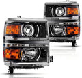 Torchbeam Projector Headlight Assembly Replacement OE Headlamp Compatible with 2014 2015 Chevy Silverado 1500 LTZ/High Country Amber Reflector Chrome Housing Driver and Passenger Side