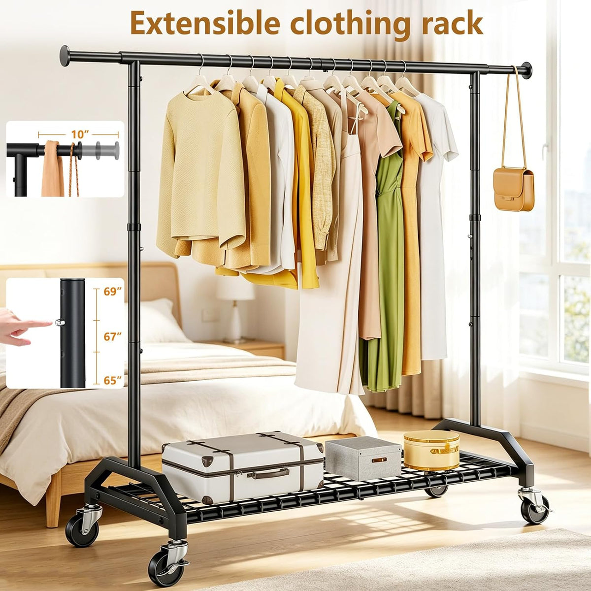 wiracks heavy duty clothes rack for hanging clothes showing dimensions