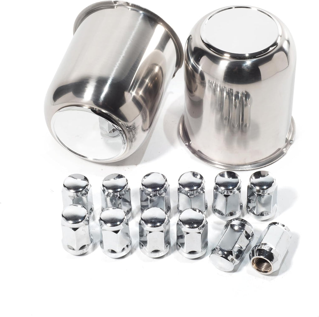 2Pcs Stainless Trailer Wheel Center Caps & 12Pcs Wheel Lug Nuts Kit, 3.19in Top Removable Push Through Chrome Hub Cap with Chrome 1/2-20 Lug Nuts, for Truck SUV RV Wheel Rim