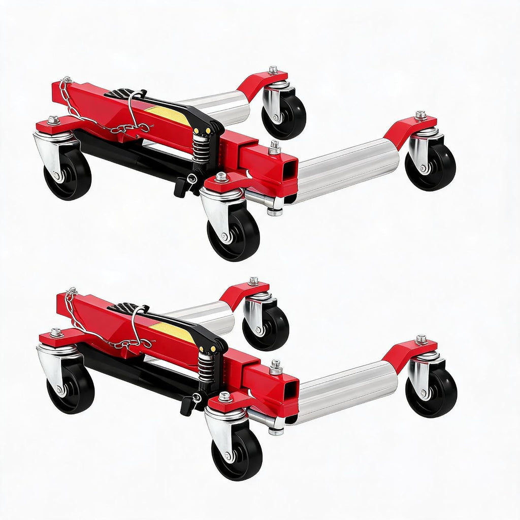 Hydraulic Car Wheel Dolly 1500LBS Set of 2, Heavy Duty Steel Rollers with Ratcheting Foot Pedal, Vehicle Positioning Tire Dolly for Auto Repair and Moving Cars Trucks RVs, Red