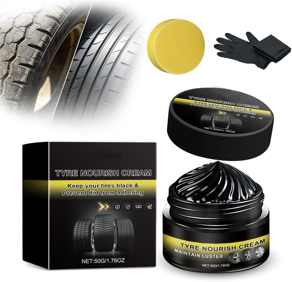 Tire Shine & Tyre Nourish Cream - Premium Wheel Restoration Wax - Long-Lasting Black Gloss Restorer Tyre Nourishing Paste for Cars, Trucks, Motorcycles - Professional Tire Dressing & Polish (1)