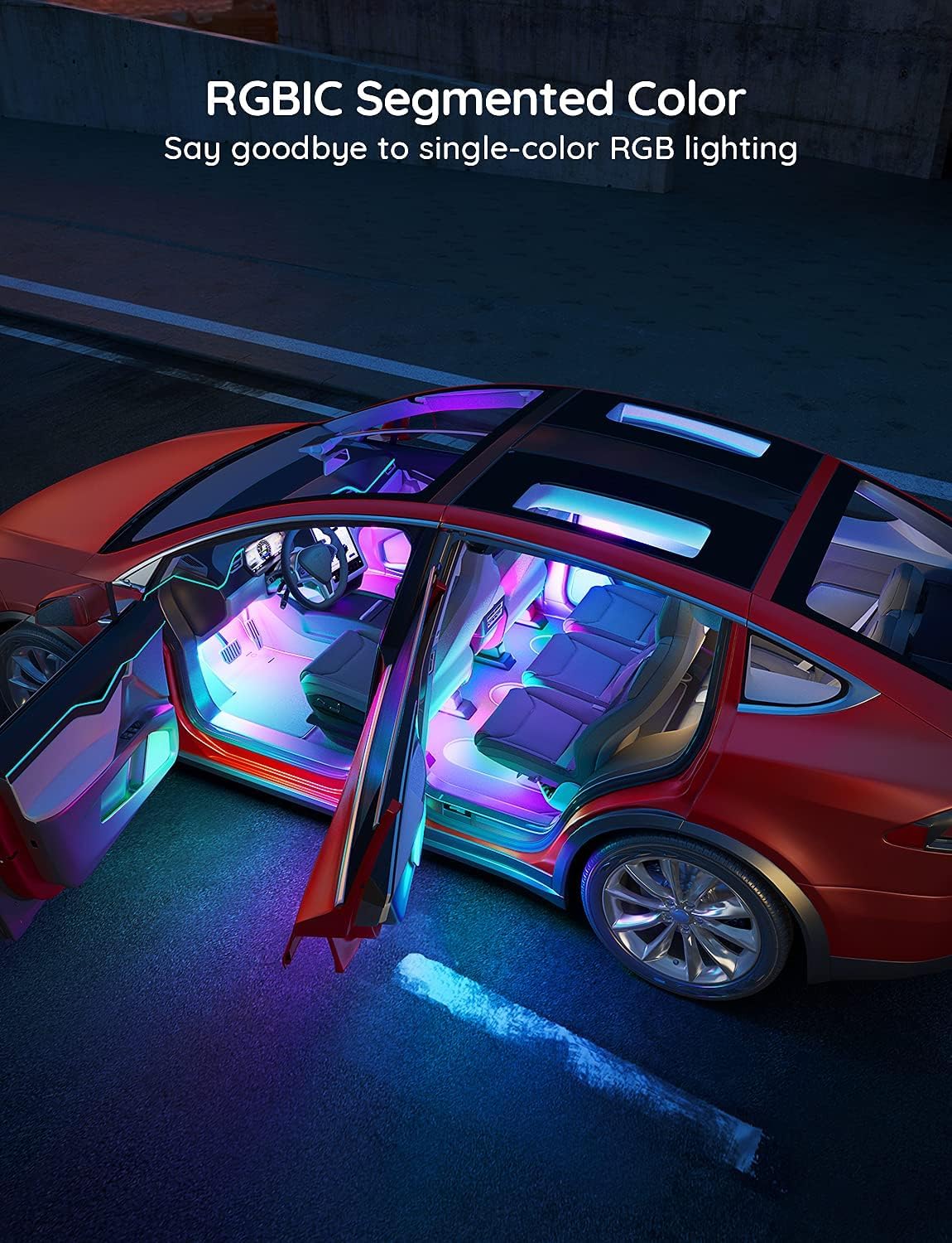 Govee Car LED Strip Lights, Smart RGBIC Interior Car Lights with APP Control, 4 Music Modes and 16 Million Colors, 2 Lines Design LED Lights for Car Decor, DC 12V | 4 Music Modes and 16 Million Colors, 2 Lines Design LED Lights for Car Decor, DC 12V